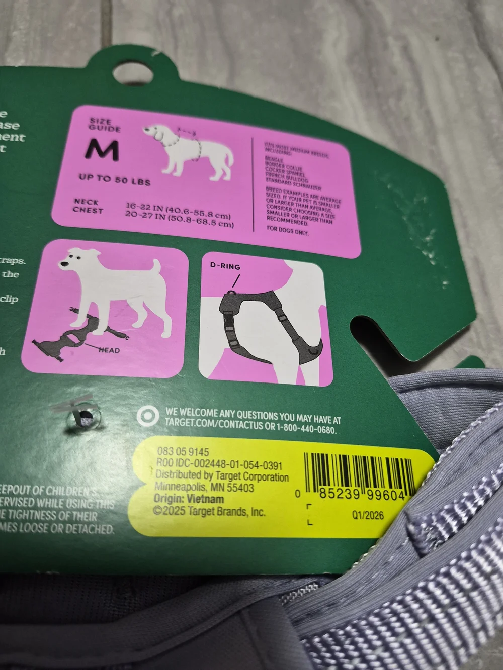 Boots & Barkley Pink and Green Dog Harness Packaging Size M